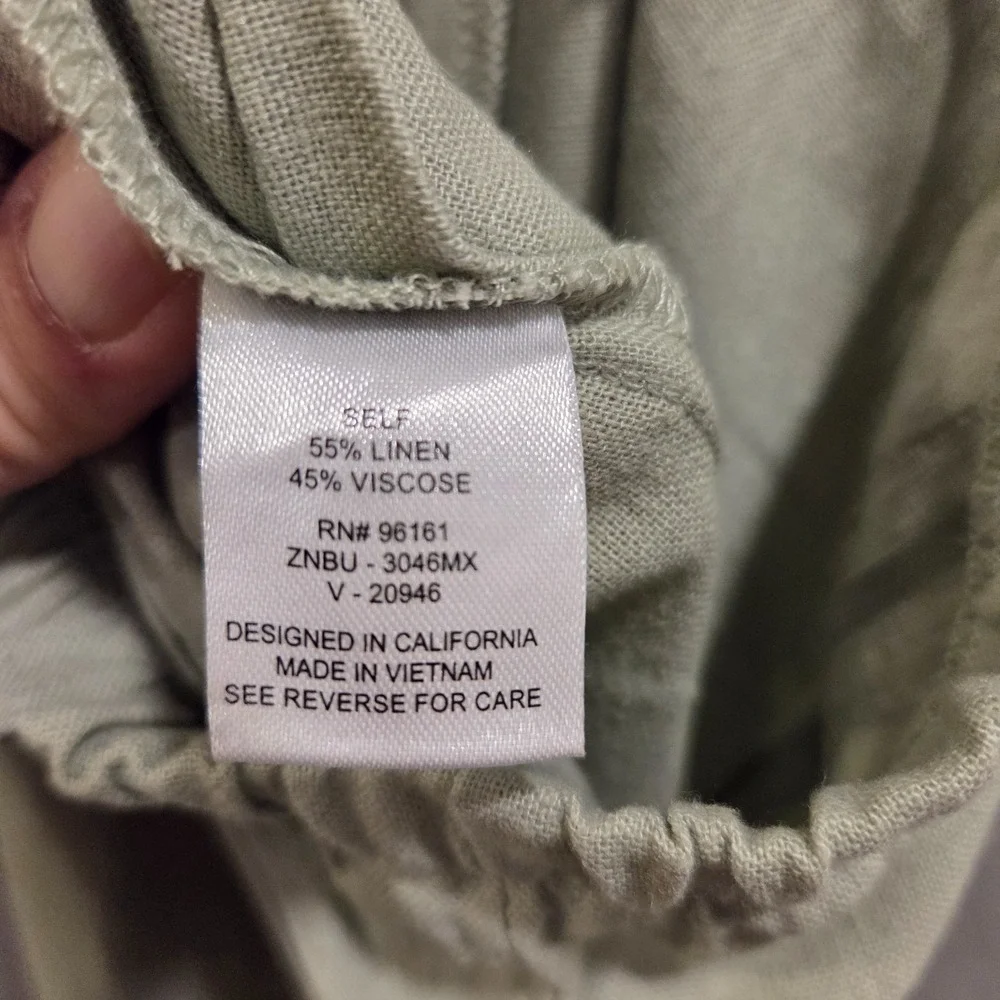 Linen Blend Jumpsuit Womens‎ Size 5 Halter Style V Neck Wide Leg Sage Green Boho
